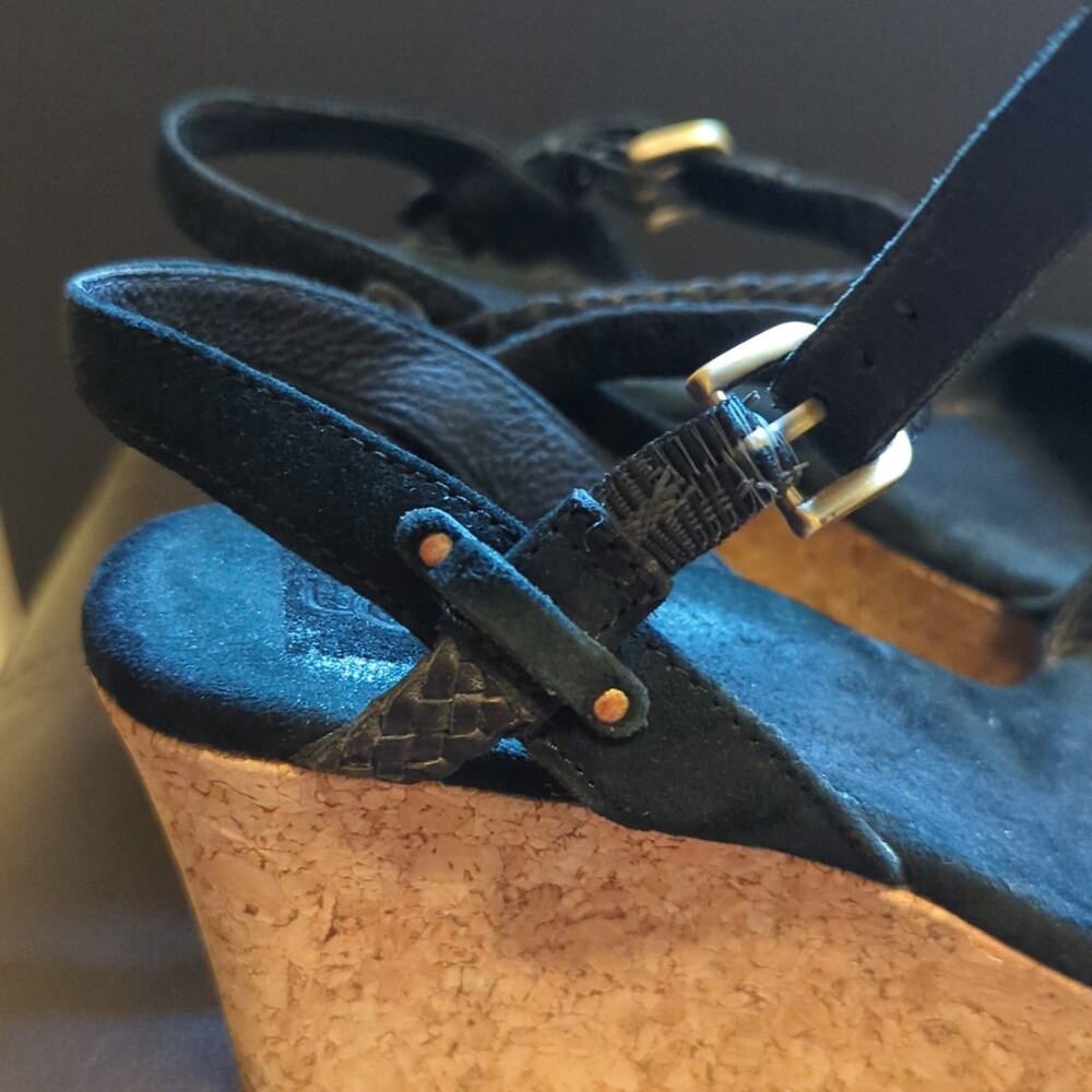 UGG Black Suede Cork Wedge Sandals - Picture 6 of 7